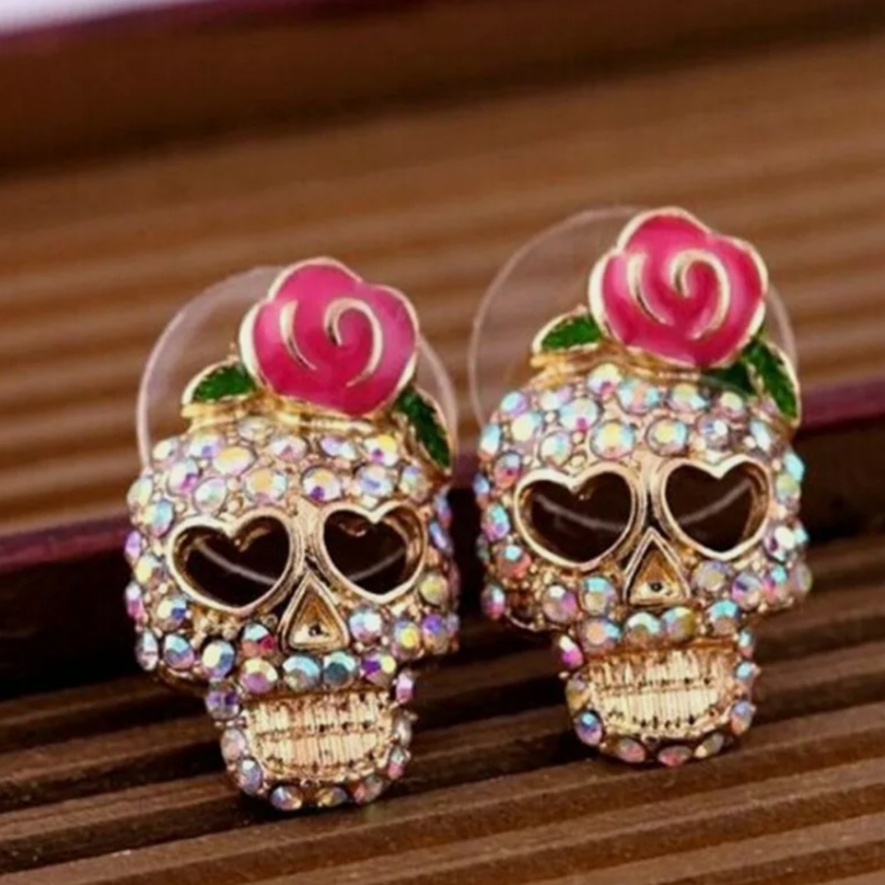 Woman's sugar skull earrings  studs